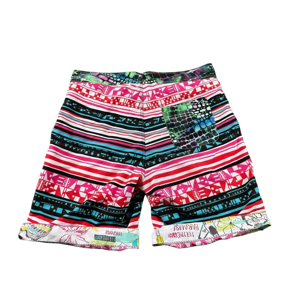 Robert Graham Mens Board Shorts Size 32 Multicolor Pastel Geometric Swim Trunks